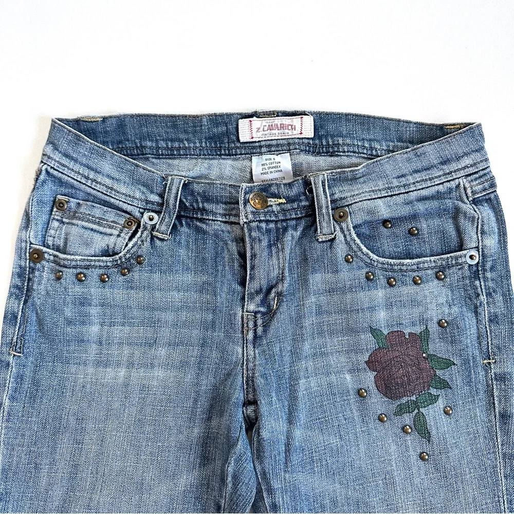 Z CAVARICCI VTG PAINTED LADY ROSE STUDDED SLOUCHY STRAIGHT LEG ANKLE JEAN Sz5